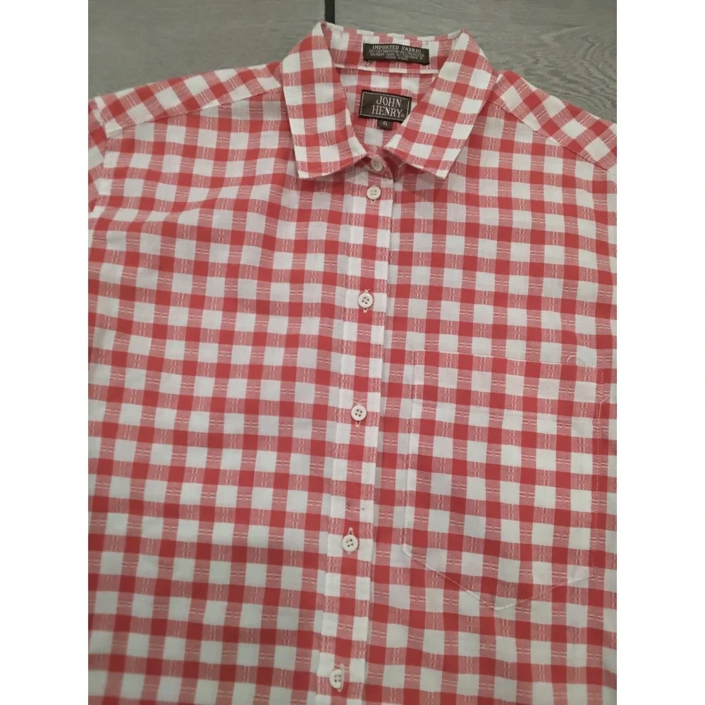 John Henry Kids Boys Red White Gingham Check Button‎ Down Shirt Long Sleeve-6
